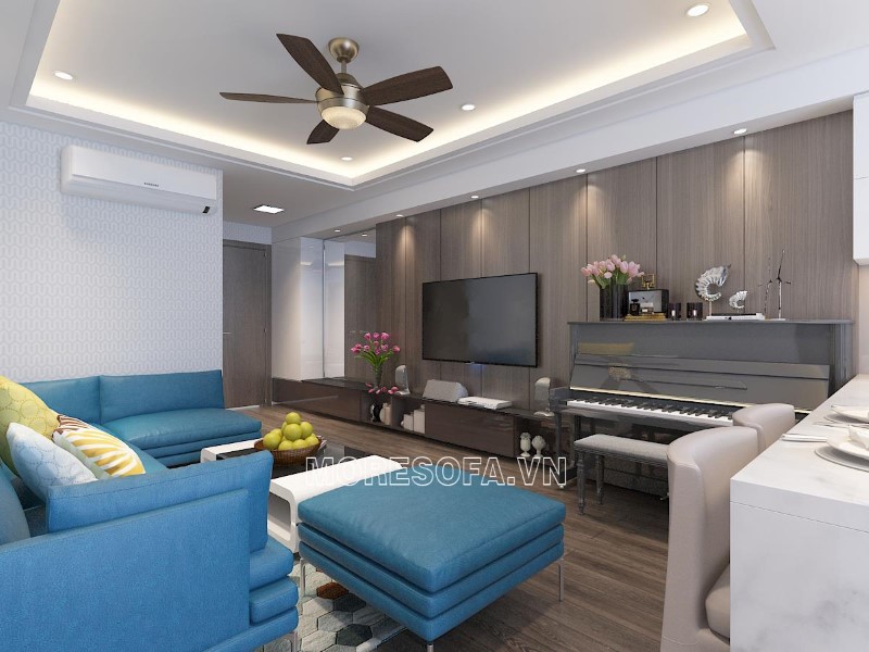 Ghế sofa góc da màu xanh đẹp